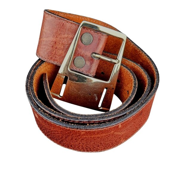 Vintage BRAVE Beltworks Belt Leather Brass Buckle Made in Canada 30 32 35 M - Picture 8 of 13
